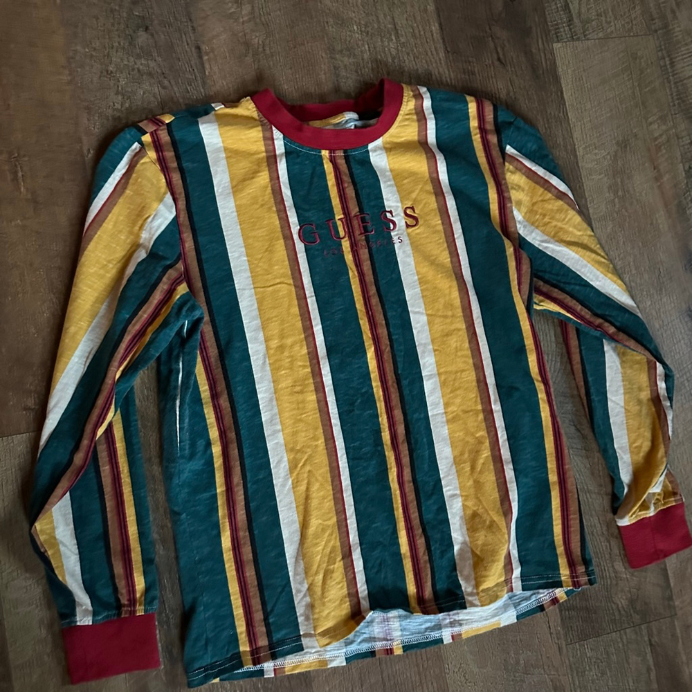 Men's vintage Guess M Striped Long Sleeve Tee in Yellow and Green